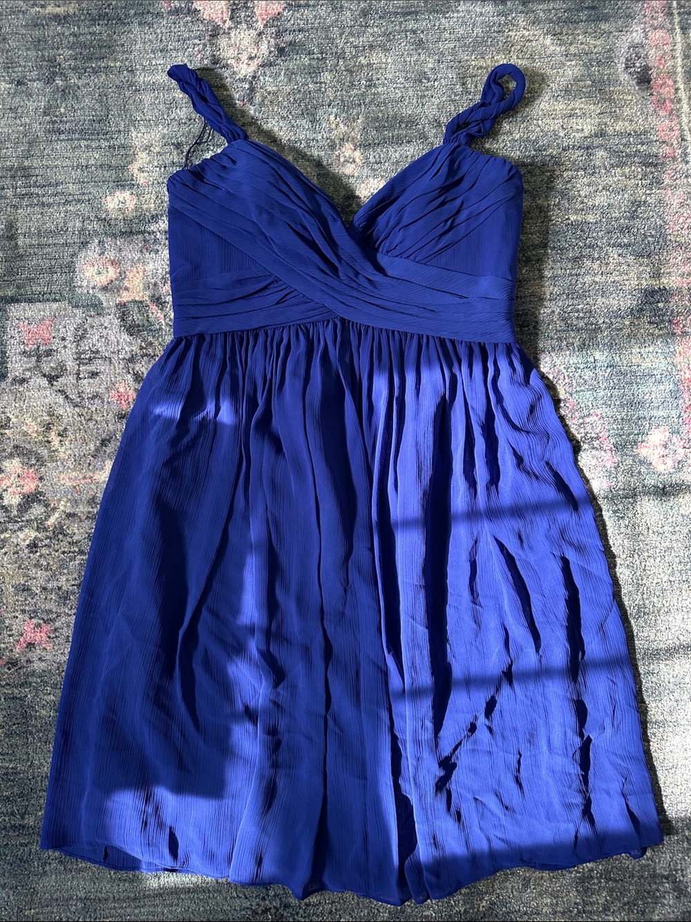 London Times Royal Blue Twist-Front Midi Dress Built in Padding Size 12 - New!